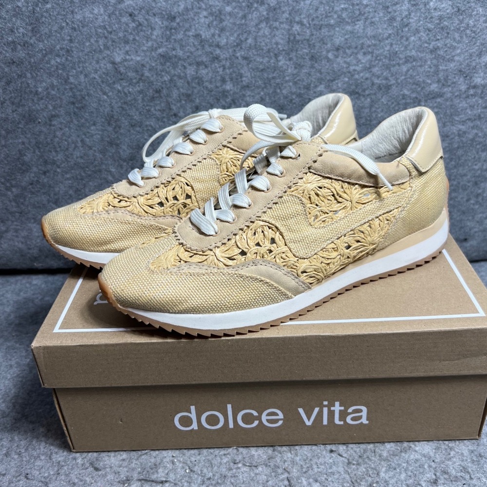 Dolce Vita Zina Sneakers Light Natural Macrame Lace Up Low Top Shoes Women 10